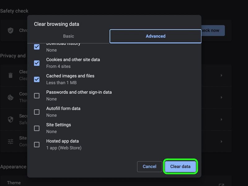 clear data chrome mac