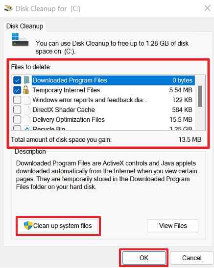 choose disk cleanup file categories