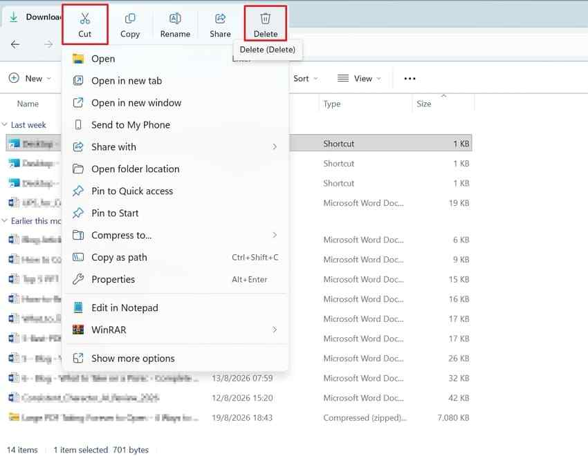 delete selected large personal files