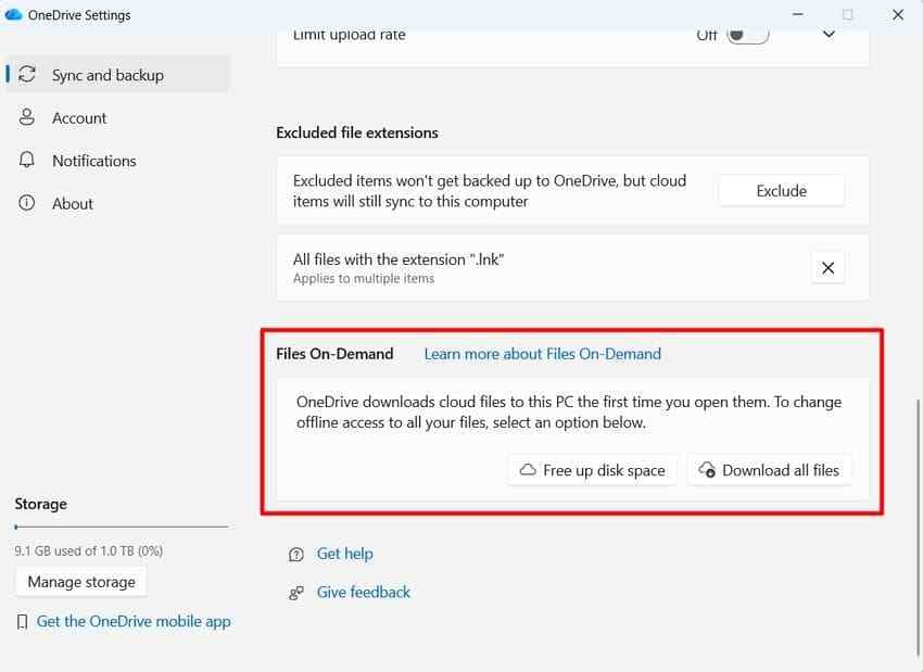 check onedrive files on demand settings