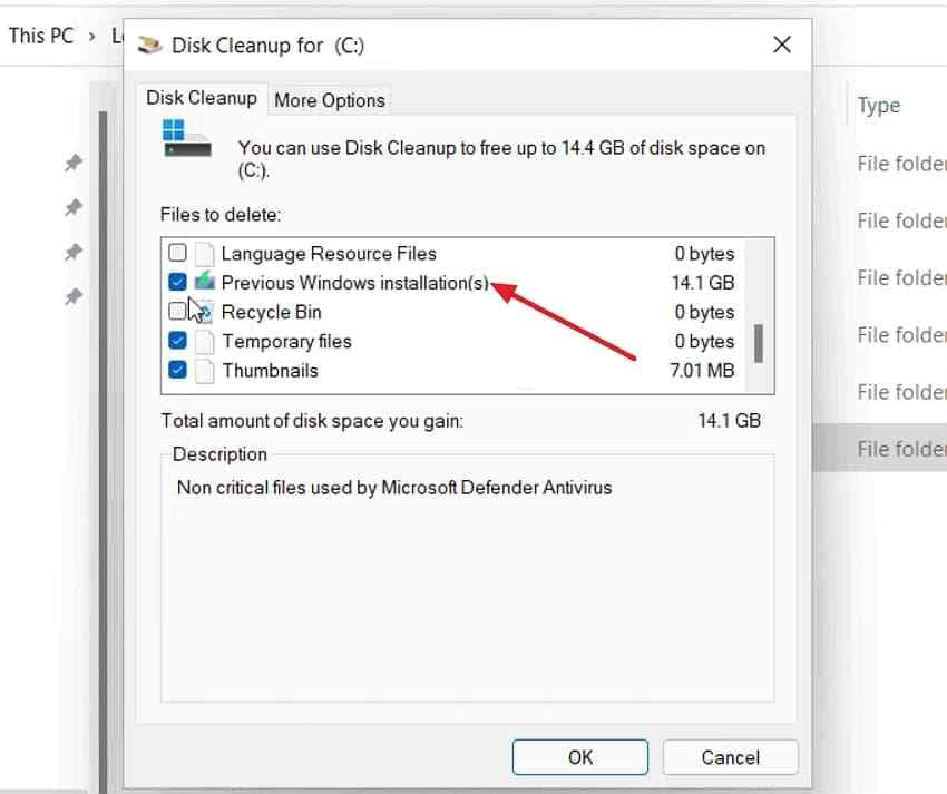 remove previous windows installation files