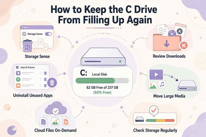 prevent c drive storage buildup