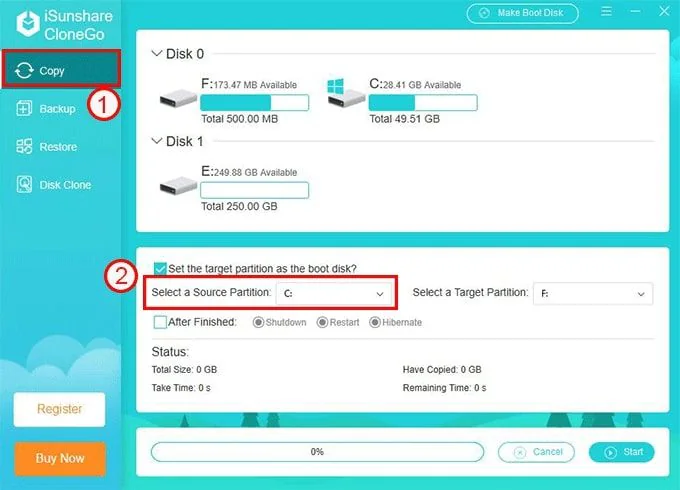 pilih drive c sebagai source partition