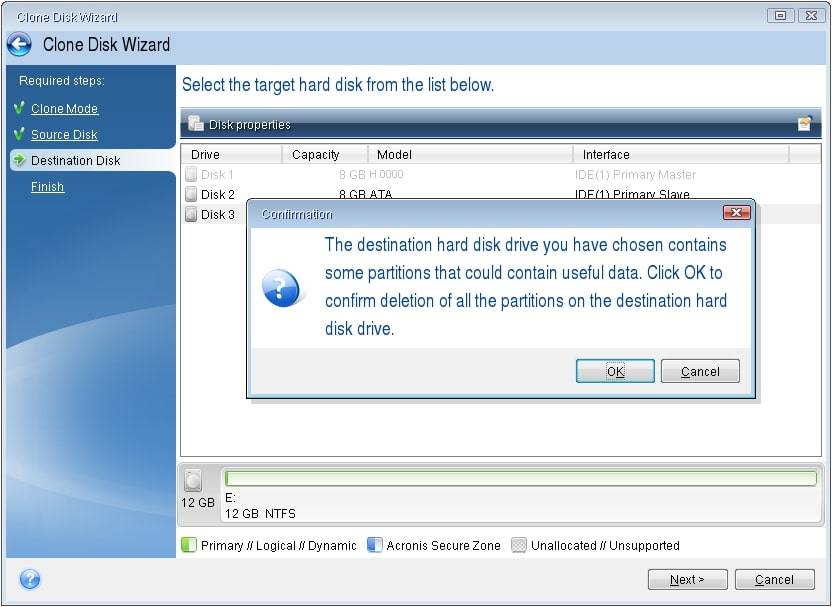 click ok to start hdd to ssd clone
