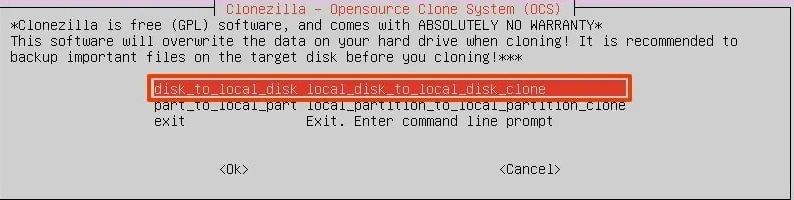 click disk to local disk clone