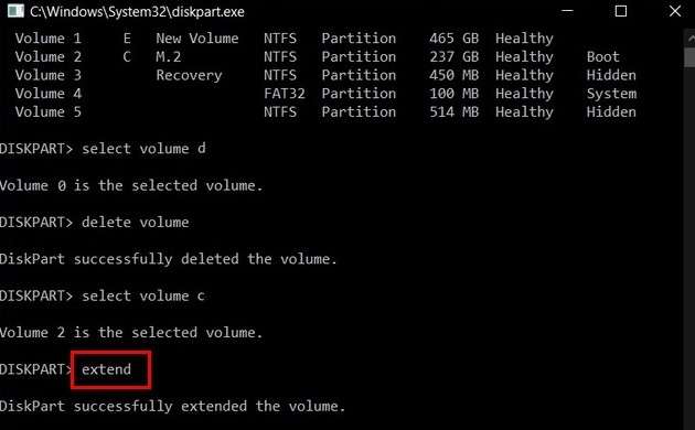 extend drive c in diskpart