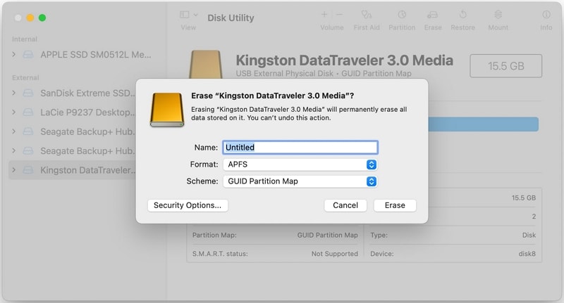 erase a macos disk with unresponsive command r