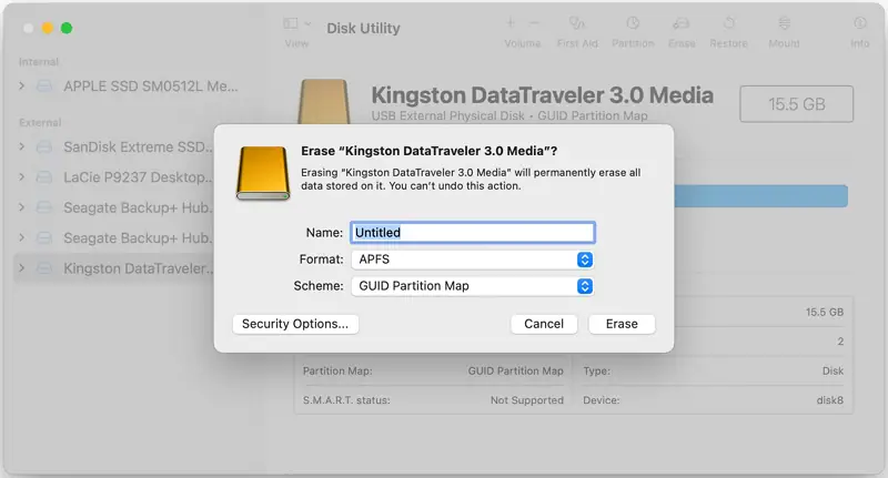 erase a macos disk with unresponsive command r