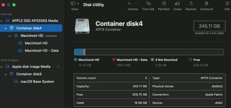 select unbootable disk in disk utility