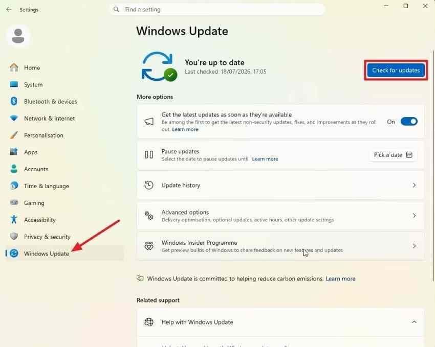 check windows 11 for available updates