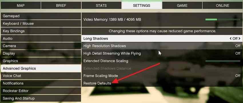 restore game graphics settings to default