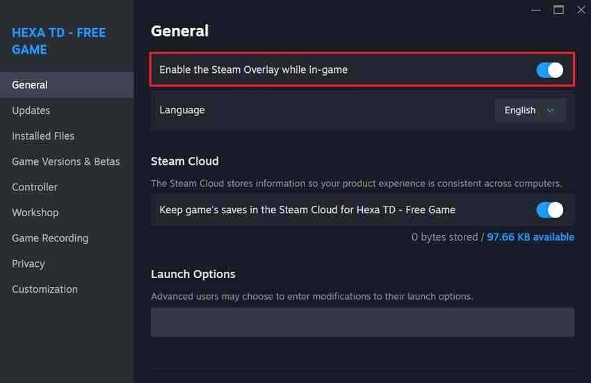 disable steam overlay for affected game