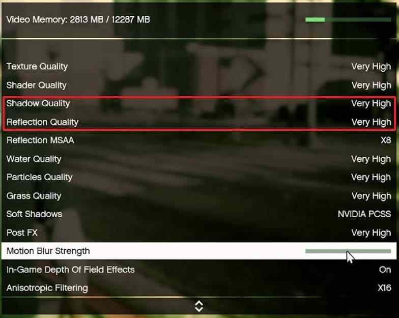 lower shadow and reflection quality settings