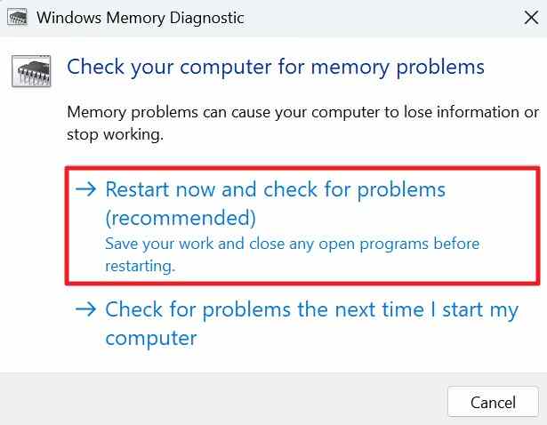 run windows memory diagnostic test