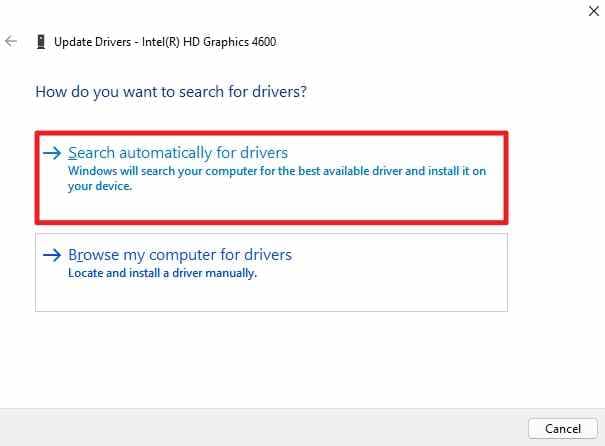 search automatically for graphics drivers
