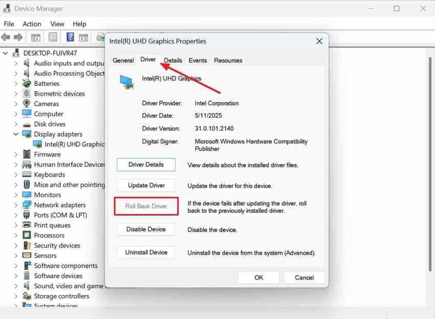 roll back recently updated graphics driver