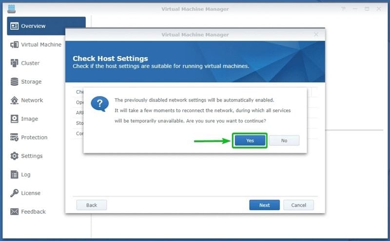 configurando o gerenciador de máquina virtual da synology