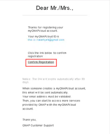 confirm registration on myqnapcloud