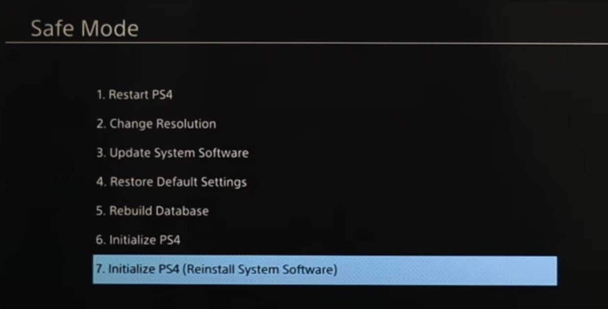 safe mode initialize ps4