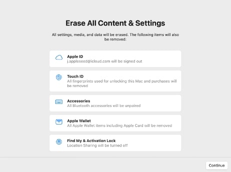erase all content & settings menu