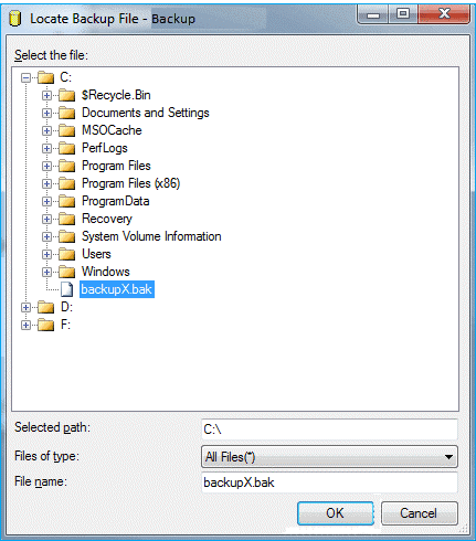 ssms restore bak file from database step 5