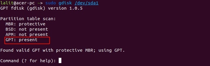 converted disk from mbr to gpt