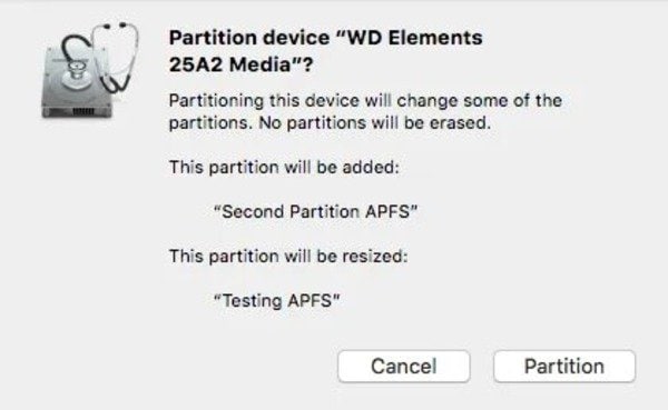 confirm partition external drive to apfs