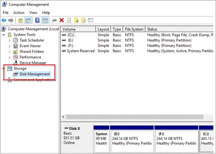 open disk management