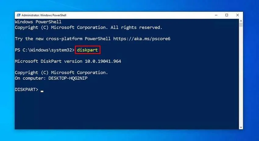 diskpart in windows powershell