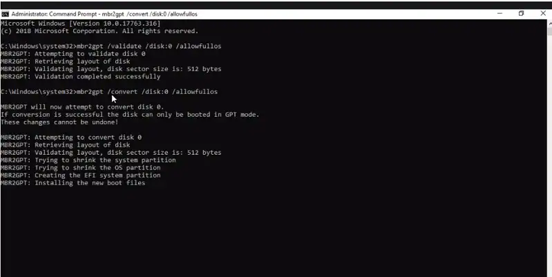 procede a la conversión de bios heredada a uefi