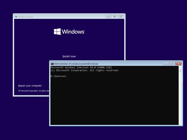 launch command prompt when installing windows