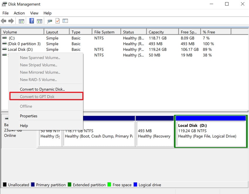 select convert to gpt disk option