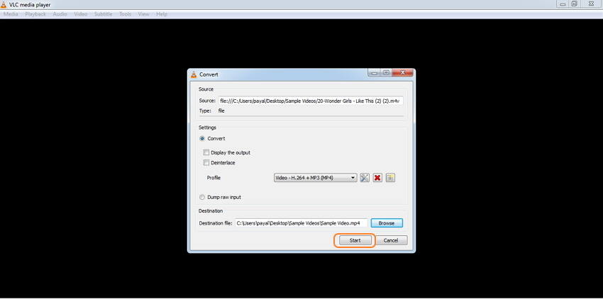 start m2v to mp4 conversion in vlc for free