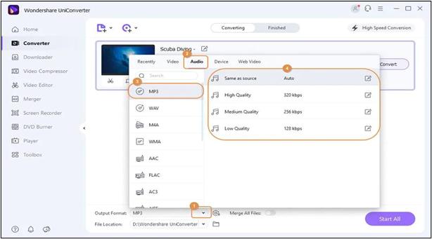 converte mp3 format with uniconverter