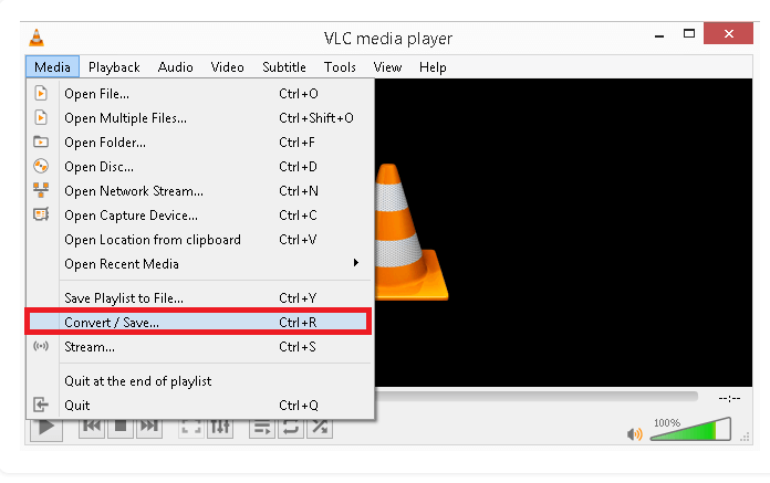 ouvrir l'outil de conversion dans le menu média de vlc