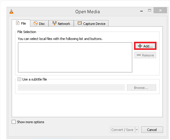 add the mts file using the add button