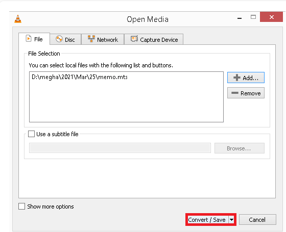 select convert option