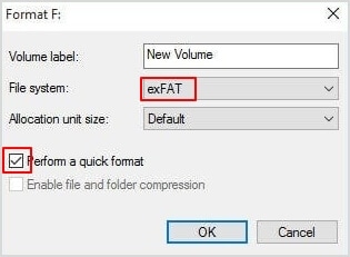 pilih exFAT sebagai tujuan sistem file