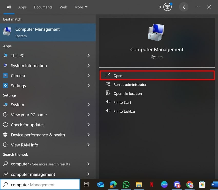 click open option to enter
