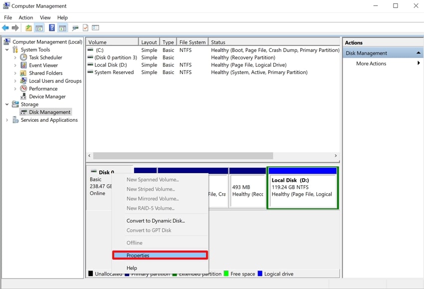 choose disk click properties