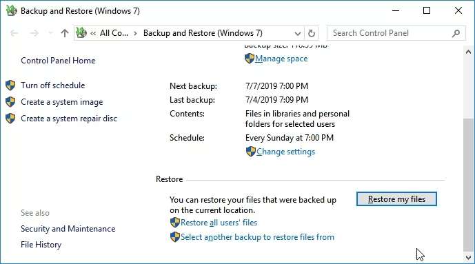 backup and restore windows 7 option
