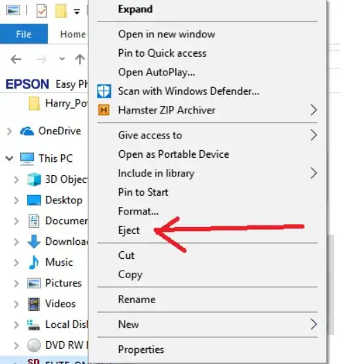 ejecting an sd card safely