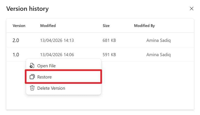choose the restore button 