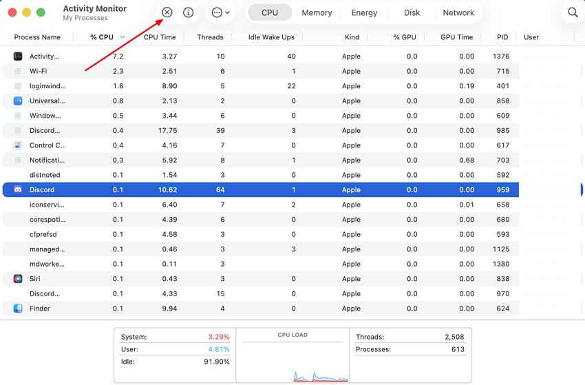 find a not responding process in activity monitor
