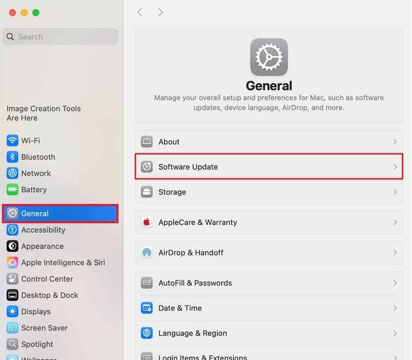open software update in mac system settings