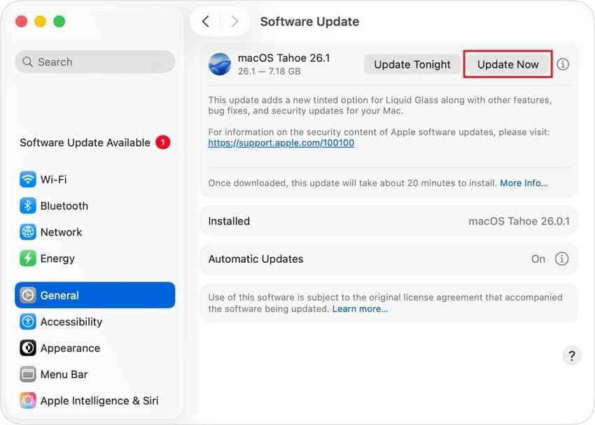 install a macos update from software update