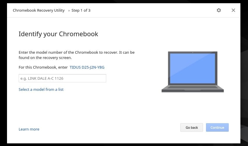 selecting the chromebook model