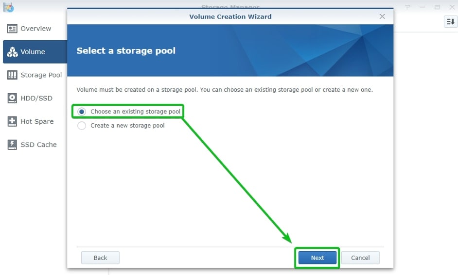 choose an existing storage pool