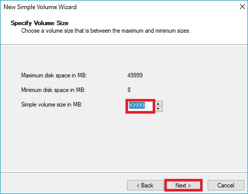 specify the partition size