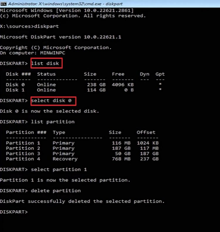 enter the commands to proceed